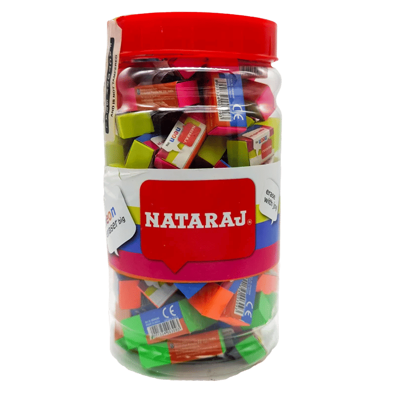 Nataraj Neon Rub-A-Long Big Erasers, 80 Pieces Jar, Assorted Colors