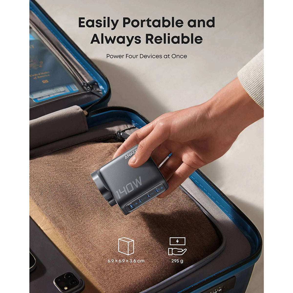 Anker 140W 4-Port PD 3.1 GaN Charger with Display, Dark Gray