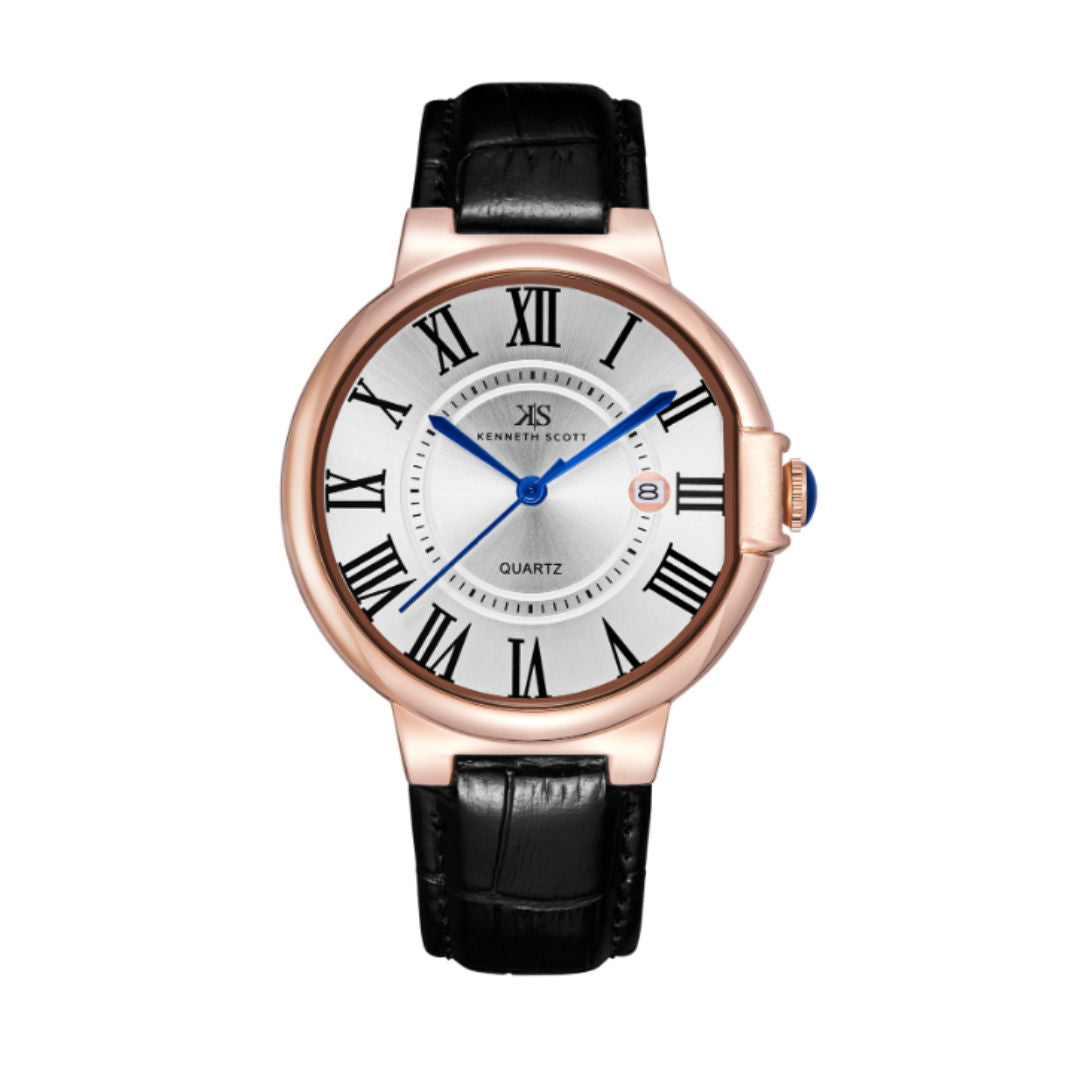 Kenneth Scott Men’s Quartz Analog Watch with Genuine Leather Strap, K23053 Series