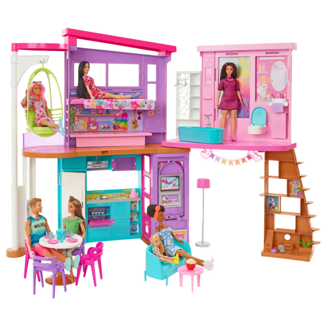 Barbie Vacation House, 42" Dollhouse Playset With 2 Levels, 6 Rooms, Elevator Swing & 30+ Pieces