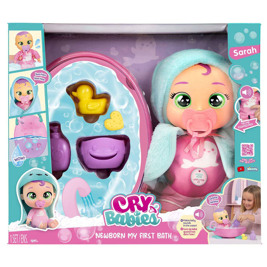Cry Babies Newborn Sarah My First Bath Doll Playset, For Age 18+ Months