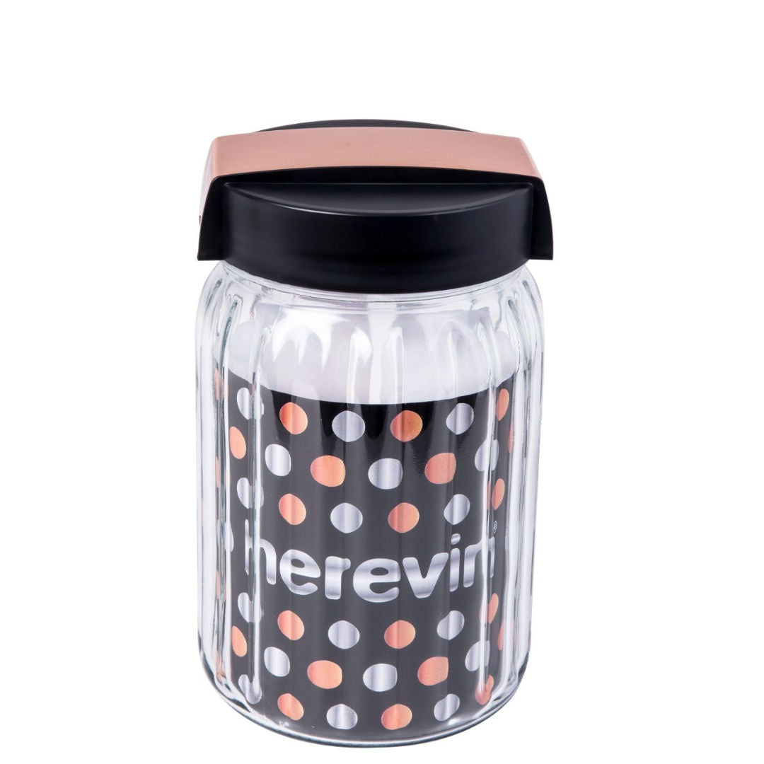 Herevin Glass Canister With Black & Rose Gold Lid