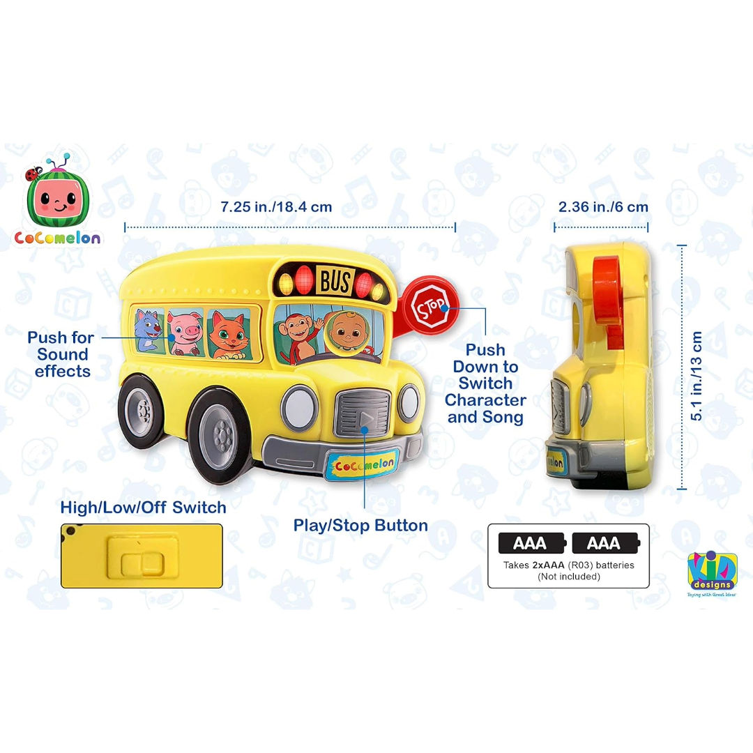 CoComelon Musical School Bus For Kids, Yellow Toy With Built-In Songs And Sound Effects, Flashing Lights