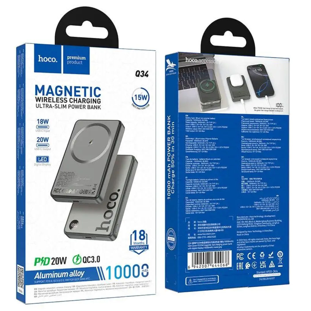 Hoco Q34 10000mAh Clever PD20W magnetic fast charging power bank with digital display