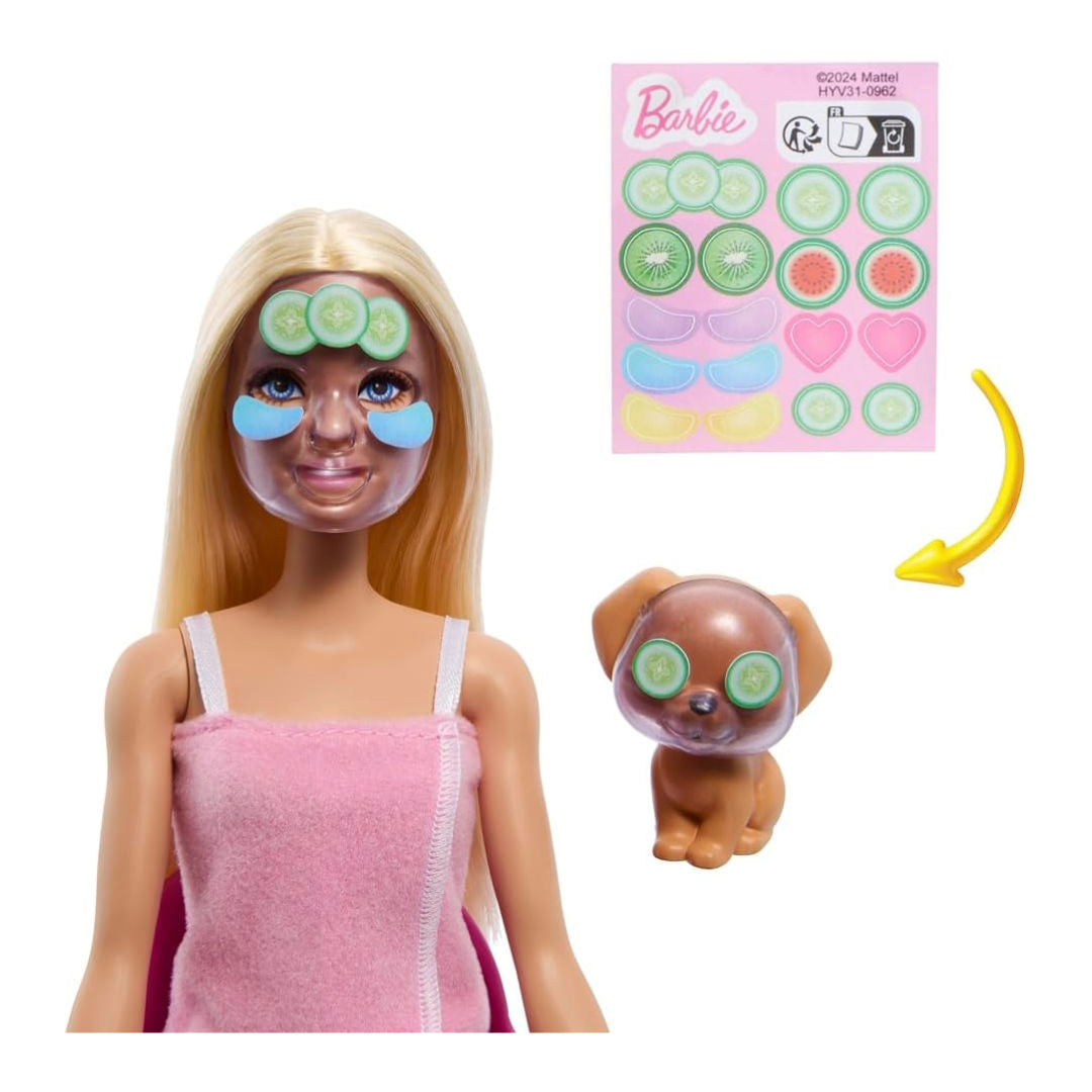Barbie Face Mask Spa Playset with Doll, DIY Dough Masks Kit, 10+ Accessories, Spa Furniture & Pet Puppy
