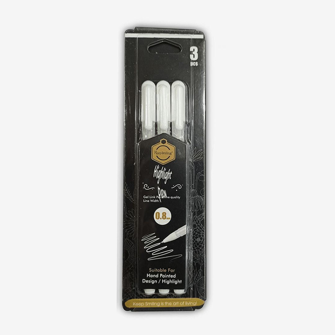 RSC Keep Smiling 3-Pieces, White Gel Pen Set, 0.8mm, P21-143
