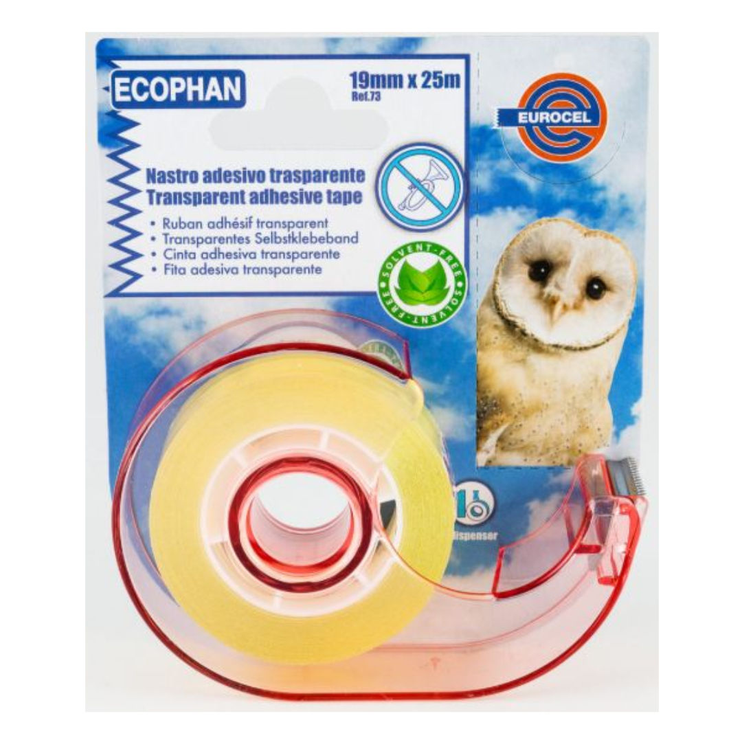 EUROCEL 19mmx25m, Transparent Tape With Dispenser, 3/4"