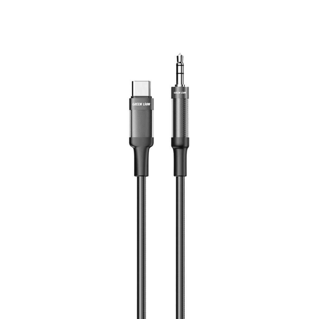 Green Lion USB-C to 3.5mm AUX Braided Audio Cable, 1M, Durable Copper Core, Black