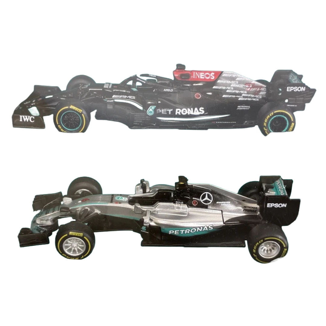 Bburago Metal Formula Racing Mercedes-AMG Petronas F1 Team Die-Cast Cars Set 1:43, Pack of 7, 3+ Years