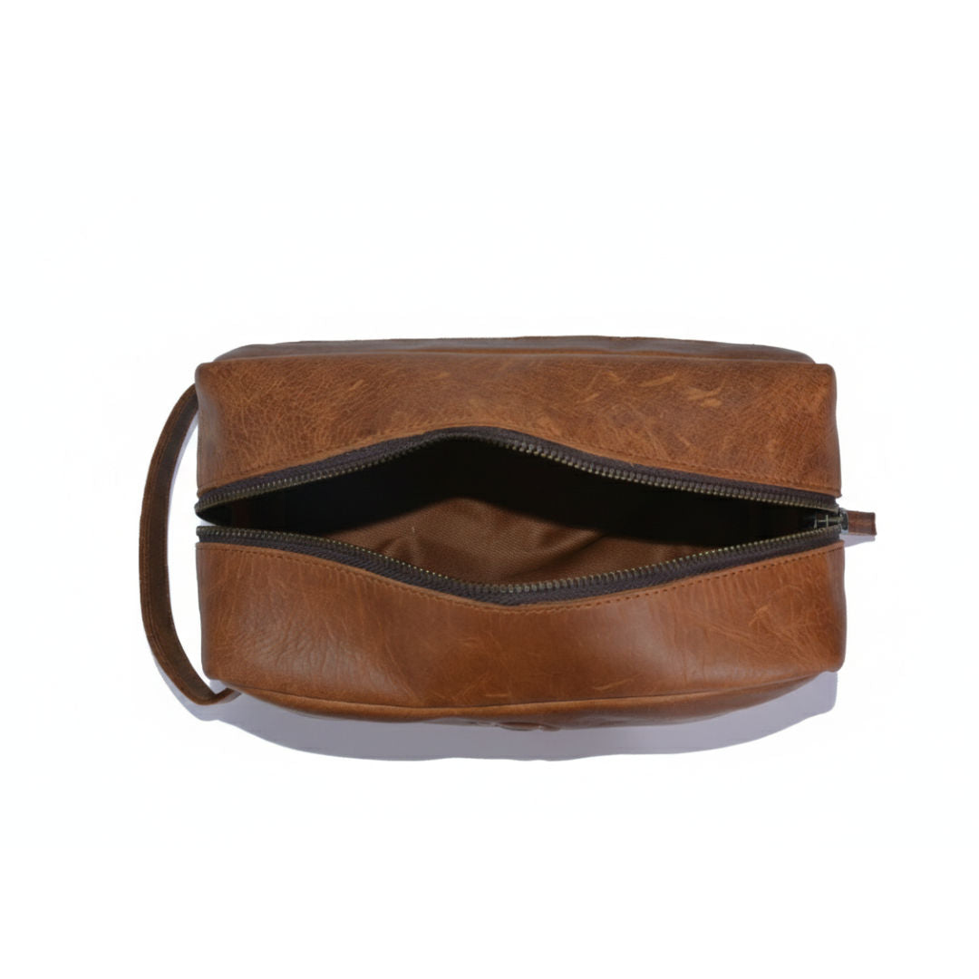 HMZ Premium Leather Toiletry Bag, Full-Grain Leather Travel Organizer