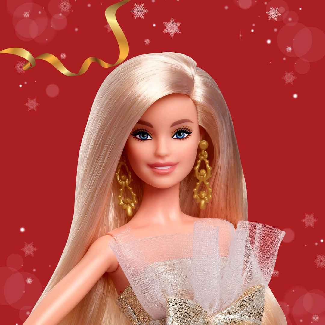 Barbie Signature 2025 Holiday Barbie in Silver & Gold Gown Blonde Doll