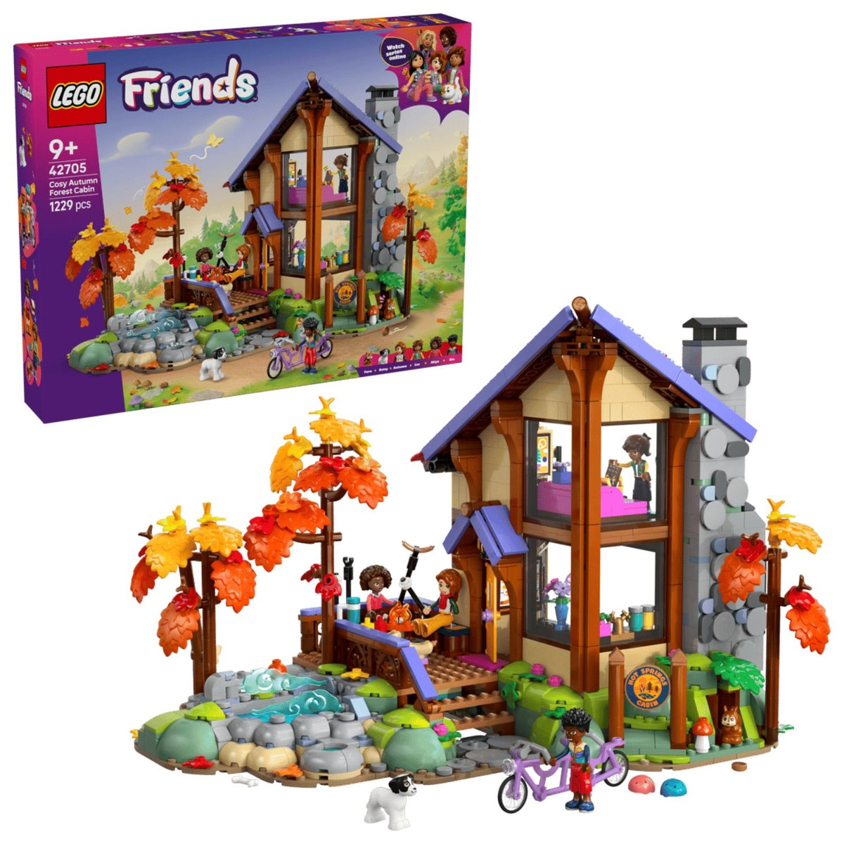 LEGO Friends 42705 Cozy Fall Forest Cabin Building Toy Set, 1229 Pieces for Boys and Girls Ages 9 Years and Above