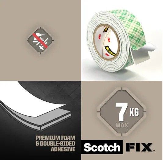 Scotch-FIX™ Double-Sided Interior Mounting Tape 4496G-1950-P, 19 mm x 5 m, Heavy-Duty Indoor Foam Mounting Tape