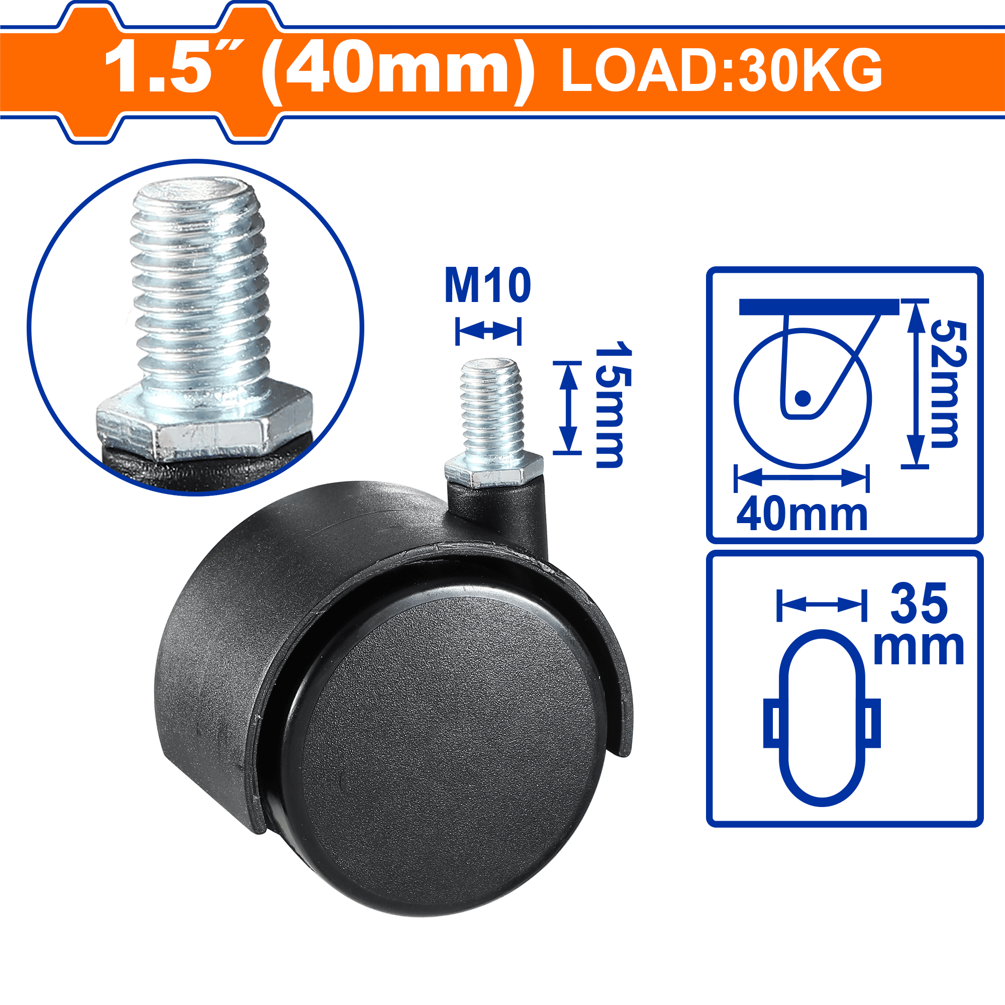 WADFOW Nylon Caster Wheels, Heavy-Duty PA Material, Multiple Mounting Options, With / Without Brake