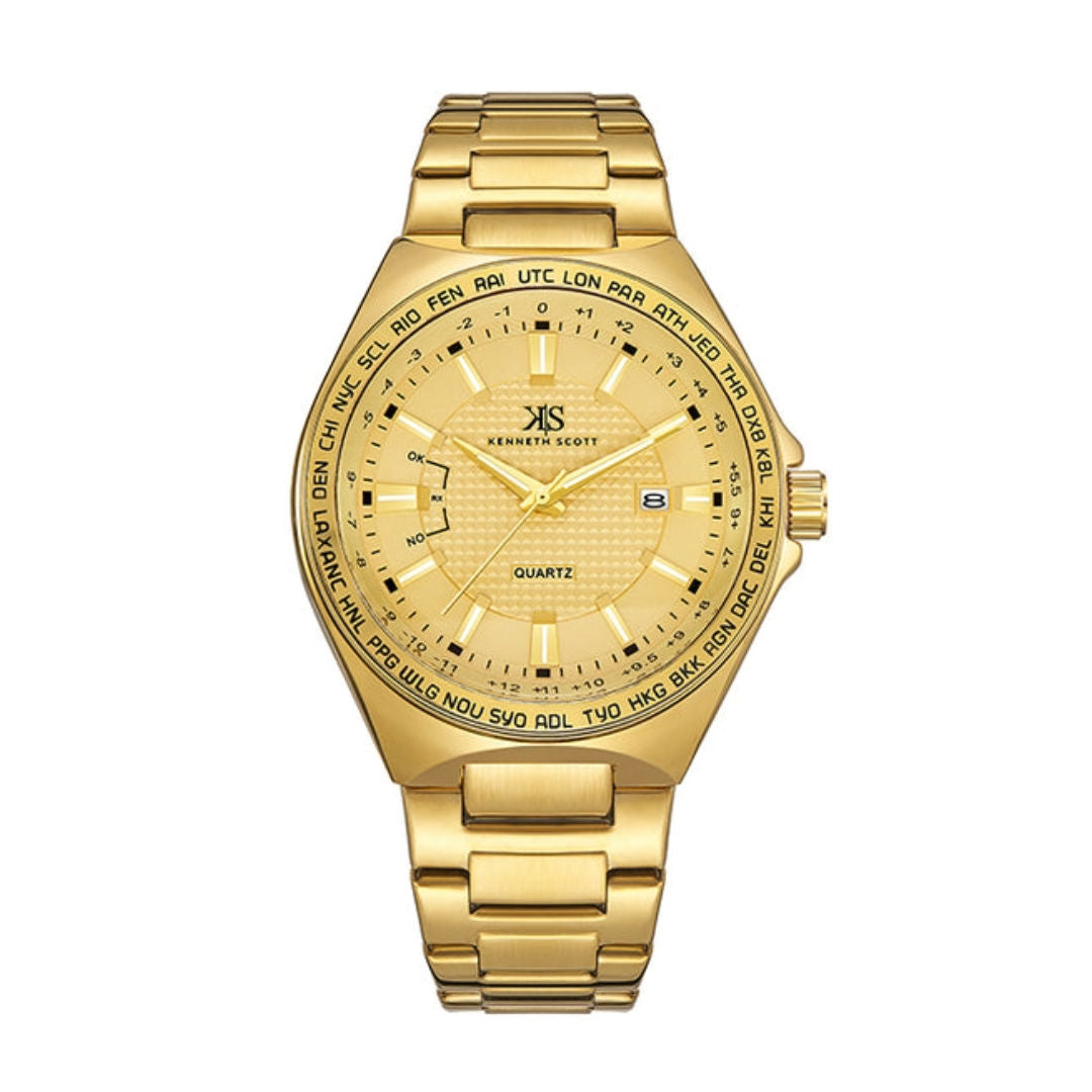 Kenneth Scott Men’s Analog Champagne Dial Watch, Tonneau Case, K23027-GBGC