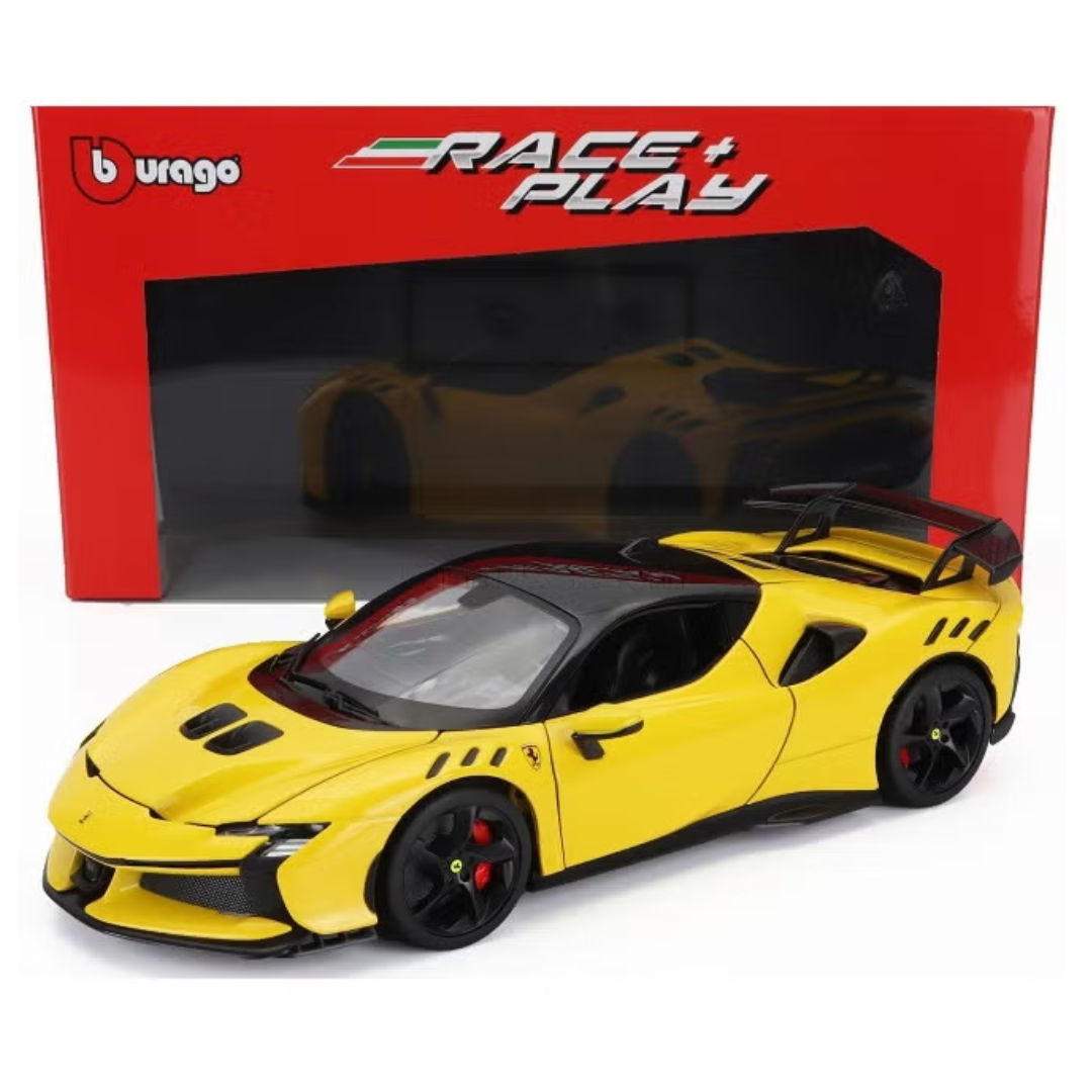Bburago Ferrari Race & Play, Ferrari SF90 XX Stradale, Yellow Moderna, Die-Cast Car, 1:18
