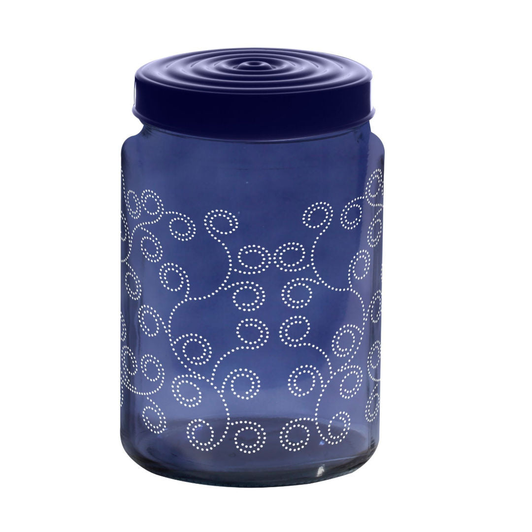 Herevin Decorated Glass Jar, Dark Blue