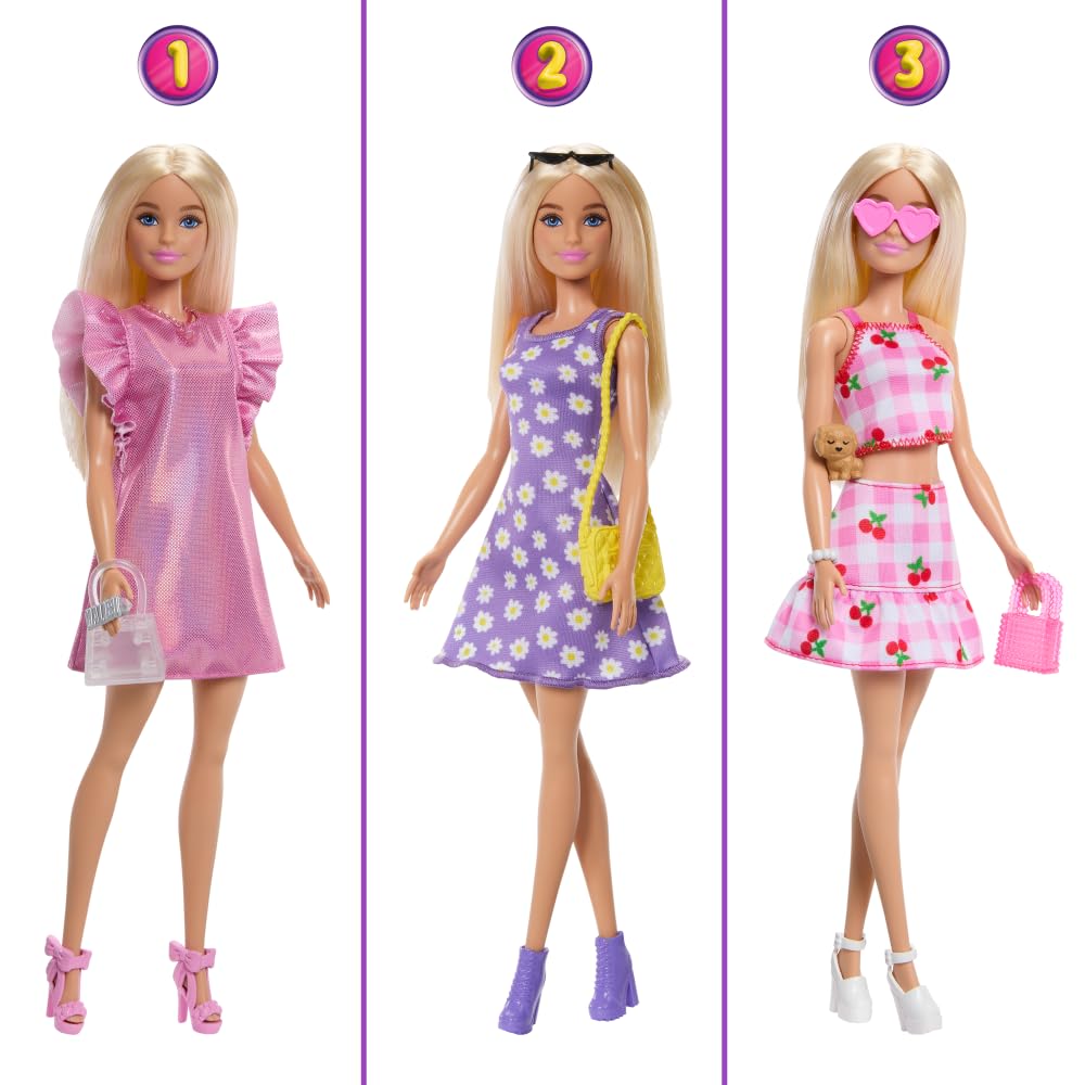Barbie Dream Wardrobe Playset with Blonde Fashion Doll, 25+ Pieces, 3 Complete Looks, Model HXD58