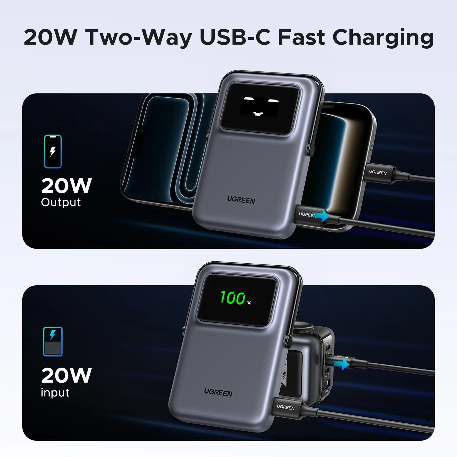 UGREEN PB572 10000mAh Magnetic Wireless Power Bank with 20W USB-C Fast Charging and Foldable Stand