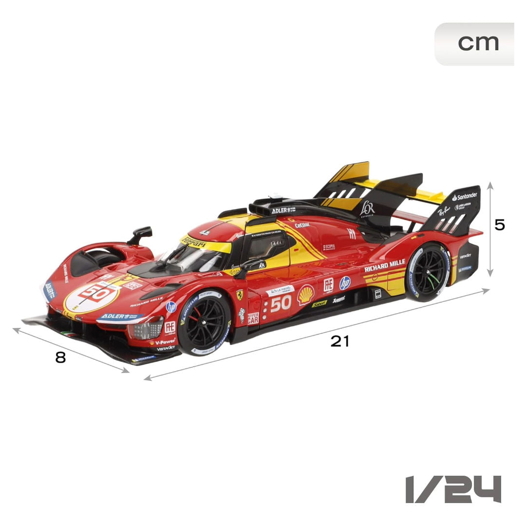 Bburago Racing 24h LeMans Hypercar 2024 Ferrari 499P #50 Antonio Fuoco Die-cast Car (1:24, Red), 14+ years