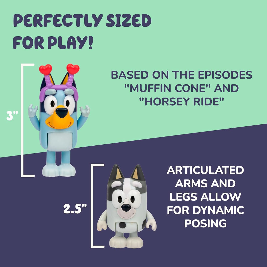 Bluey Spring Time Bluey & Muffin Figure Pack (6cm, Pack of 2), 3+ years