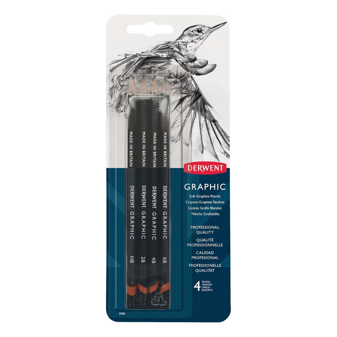Derwent Graphic Soft Graphite Drawing Pencils, Set of 4, Professional Quality, 39005