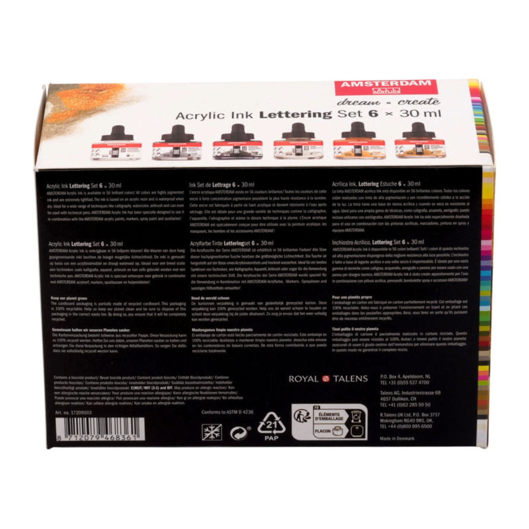 Amsterdam Acrylic Lettering Set Art Ink, 6x30ml