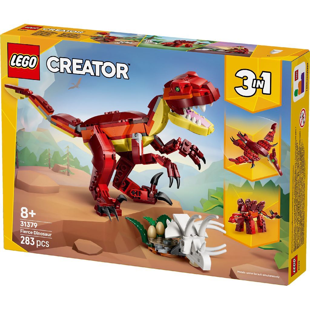 LEGO Creator 3 in 1 Fierce Dinosaur 31379 Building Toy Set 283 Pieces, For Age 8+ Years