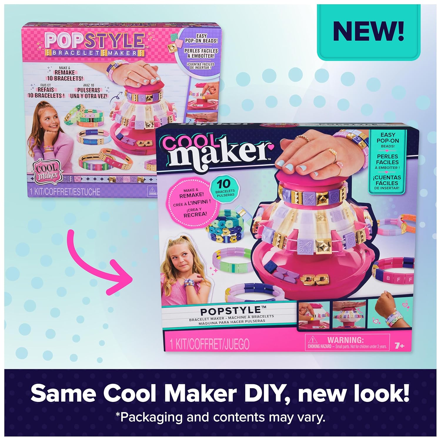 COOL Maker POPSTYLE Bracelet Maker Kit, 1 Machine With Storage, 170 Beads And 22 Reusable Elastic Bands