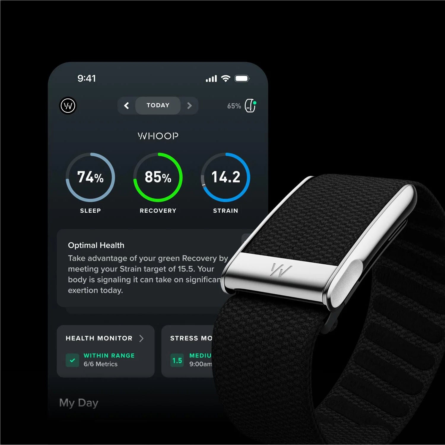 WHOOP MG Life Sensor with Activity Tracker, Obsidian Titanium