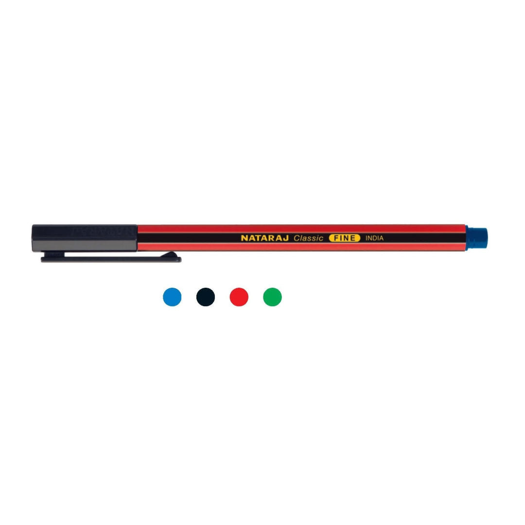 Nataraj Classic Fine Ball Pens, 5 Pieces Pack, 0.7mm Tip, Assorted Colors