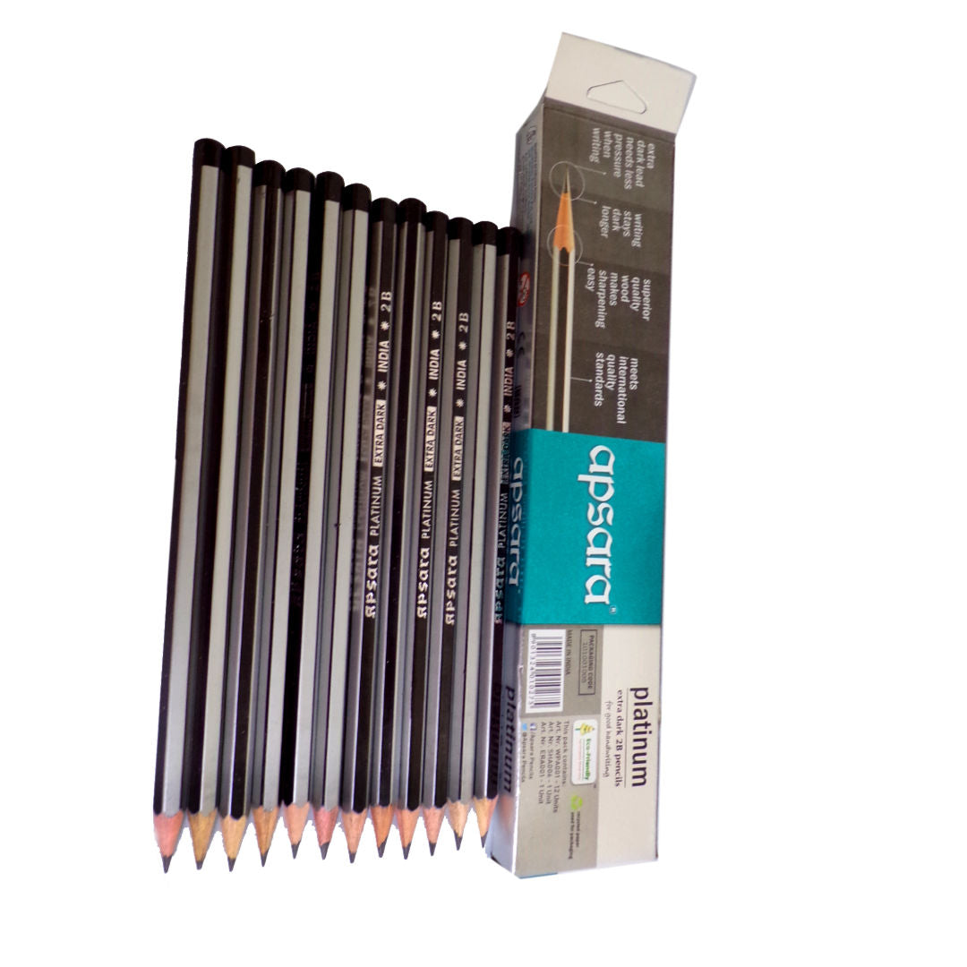Apsara Platinum Extra Dark 2B Pencils, 12 Pieces