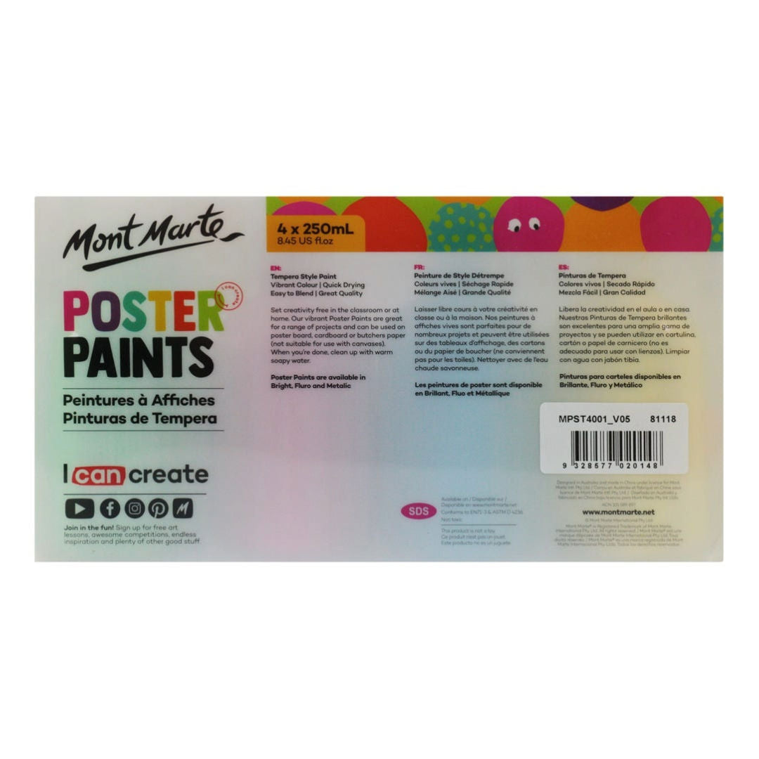 Mont Marte Poster Paint, 250ml, 4-Pieces, MPST4001