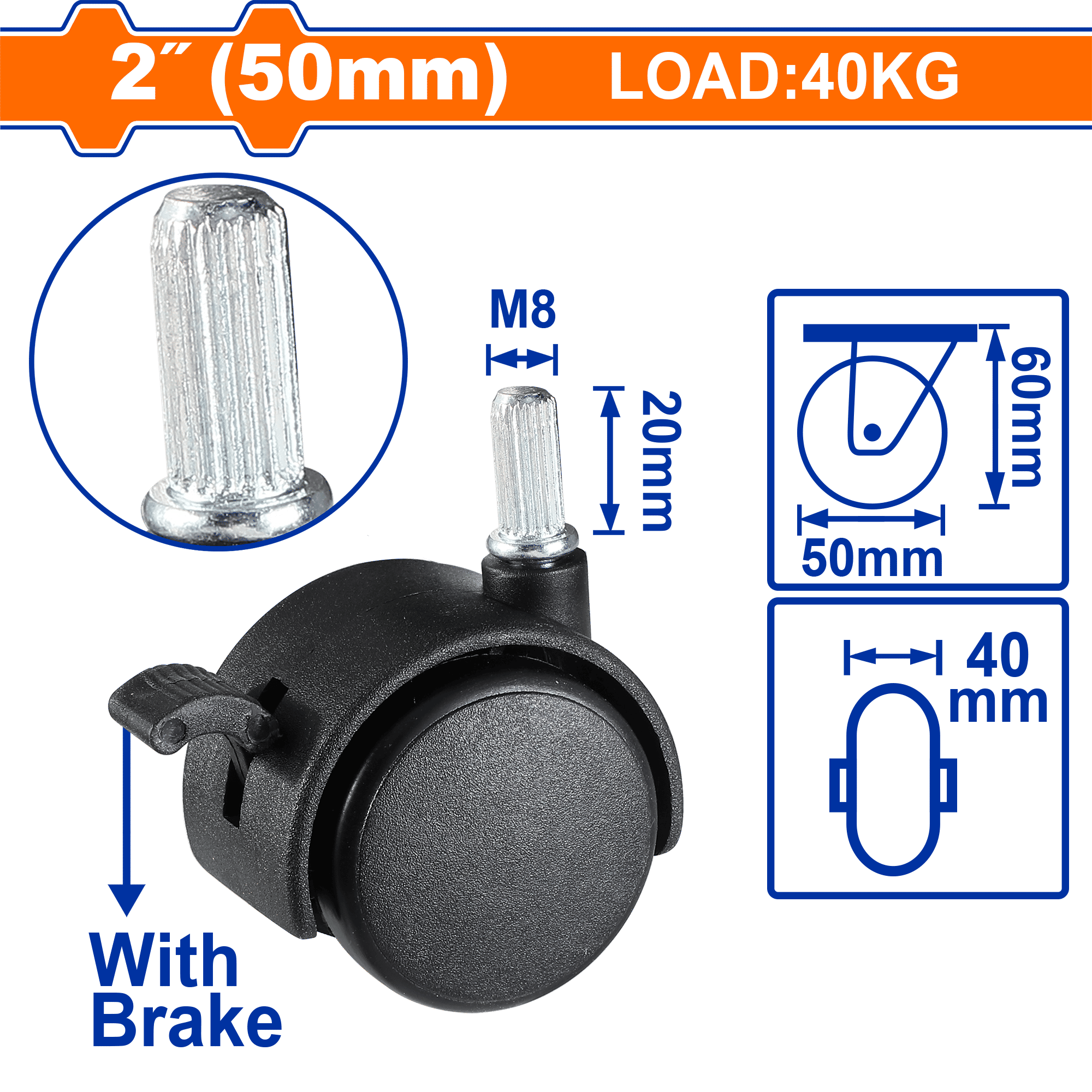 WADFOW Nylon Caster Wheels, Heavy-Duty PA Material, Multiple Mounting Options, With / Without Brake