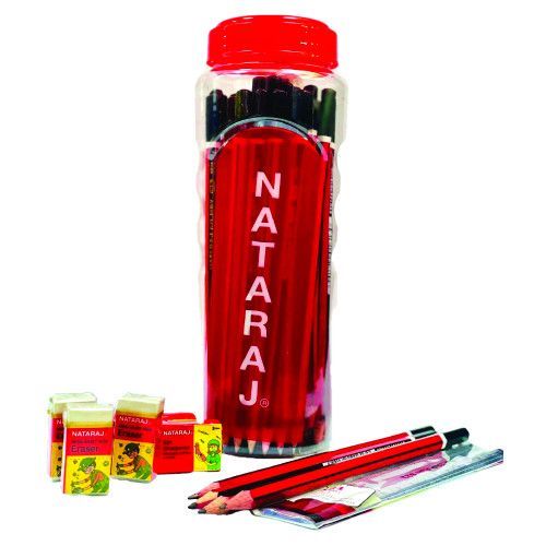 Nataraj 621 HB Ruby Pencil Set, 36 Pieces with 1 Ruler, 3 Erasers & 3 Sharpeners