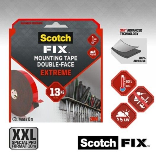Scotch-FIX™ Extreme Double-Sided Mounting Tape PT1100-Long-F, 19 mm x 10 m