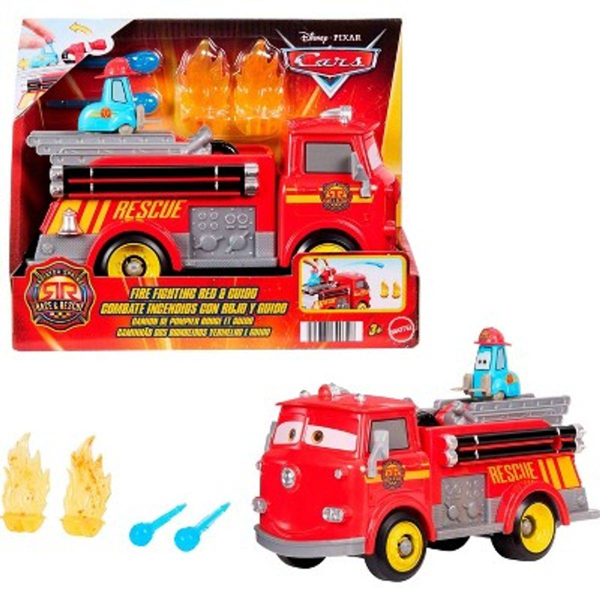 Disney Pixar Cars Radiator Springs Race & Rescue Fire Fighting Red & Guido Playset, 24.13x16cm, For Age 3+ Years