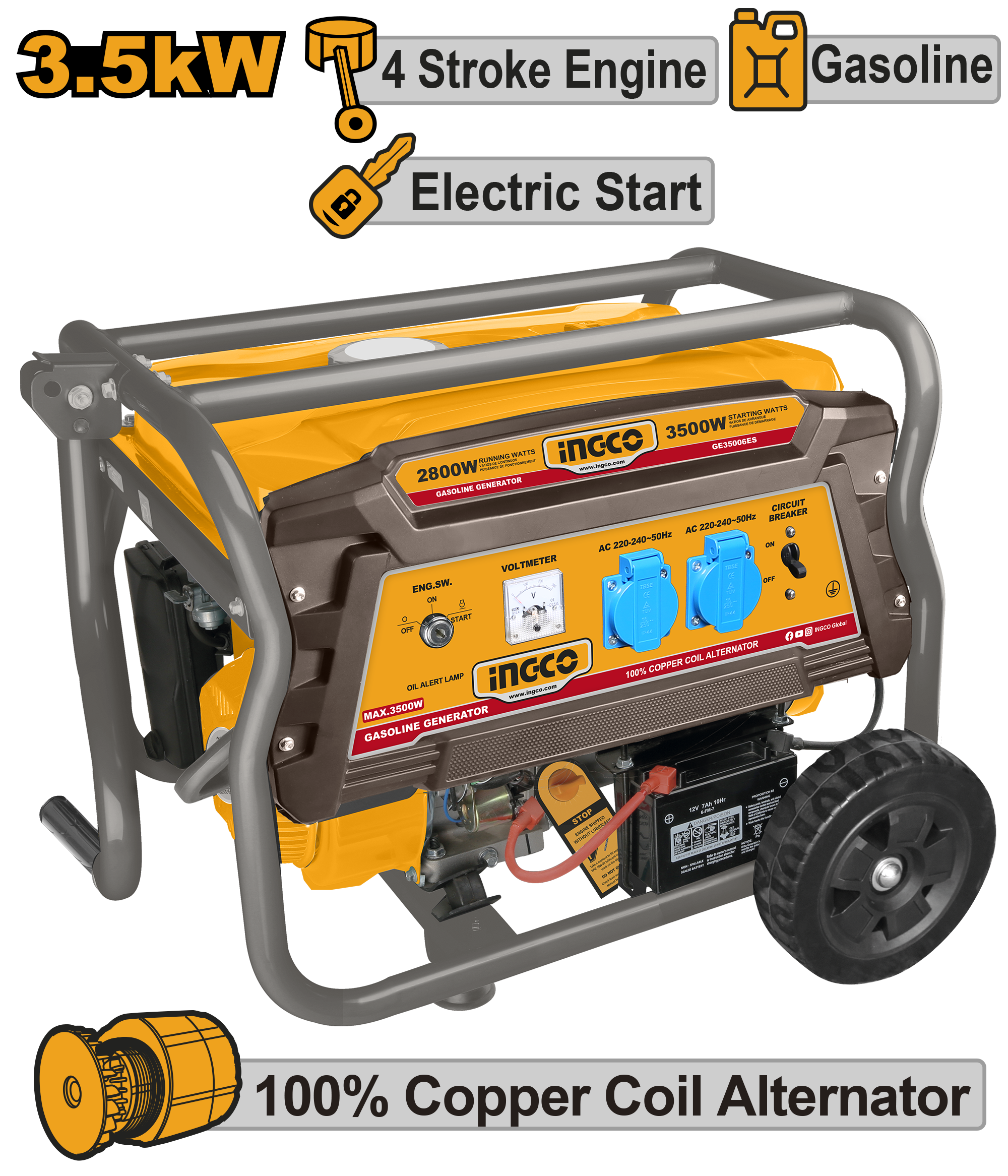 INGCO Gasoline Generator 3.5KW Electric Start Portable Power Generator