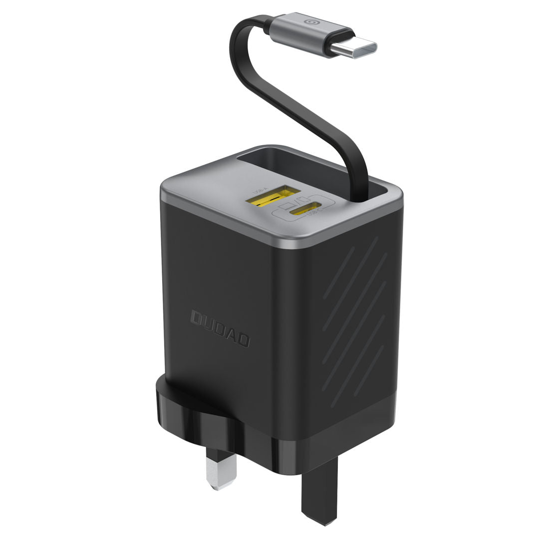 DUDAO A67UK GaN Charger Built-in Retractable TYPE-C Cable PD+QC, 67W, Black
