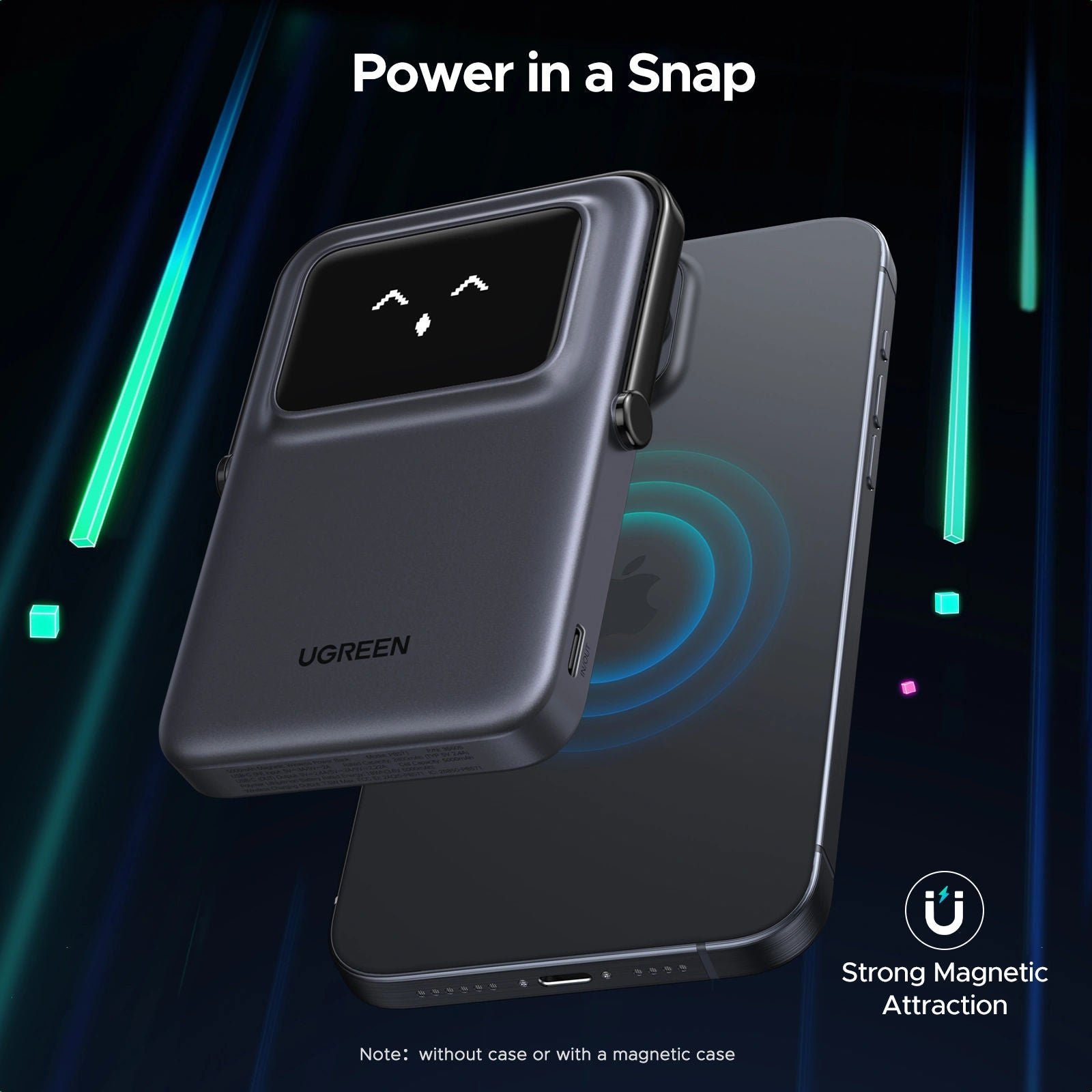 UGREEN PB571 Uno 5000mAh Magnetic Wireless Power Bank with Stand and TFT Display