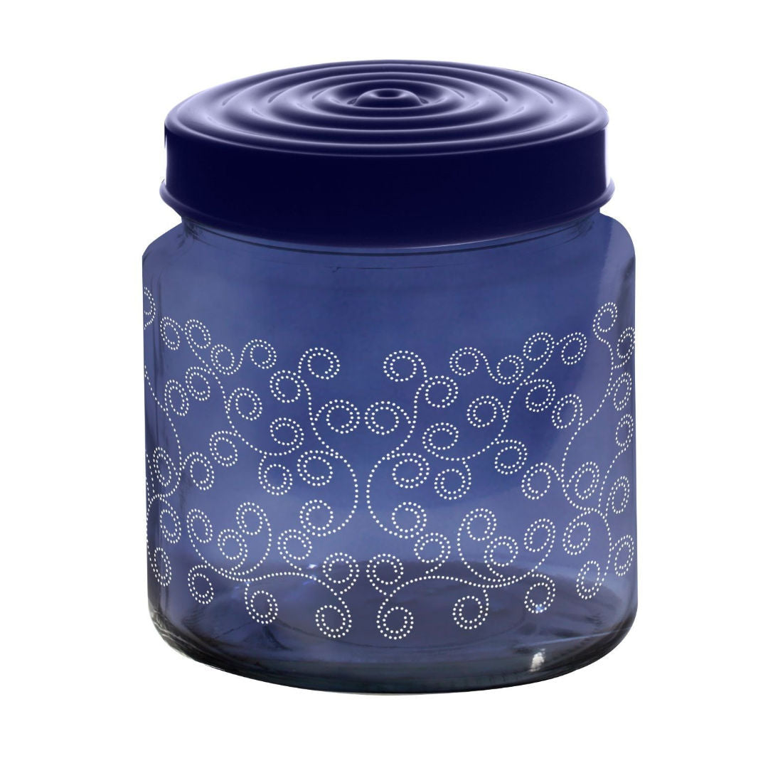 Herevin Decorated Glass Jar, Dark Blue