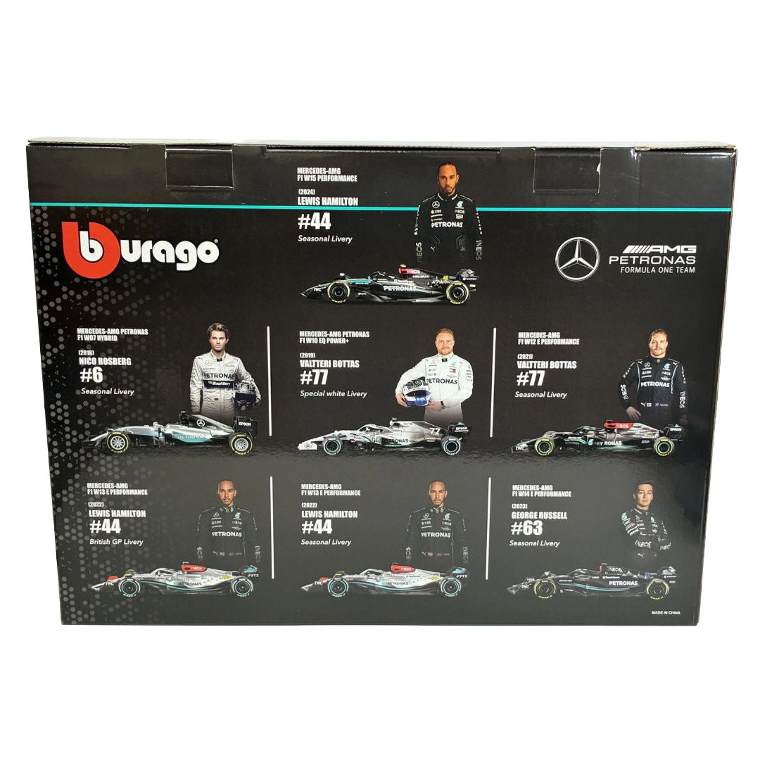 Bburago Metal Formula Racing Mercedes-AMG Petronas F1 Team Die-Cast Cars Set 1:43, Pack of 7, 3+ Years