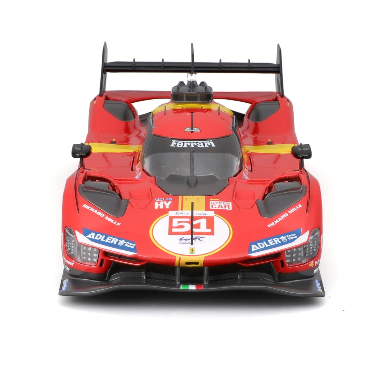 Bburago 24h LeMans 2023, Ferrari 499P Racing, Die-Cast Metal Car Kit, Red, 34 Pieces, 1:24