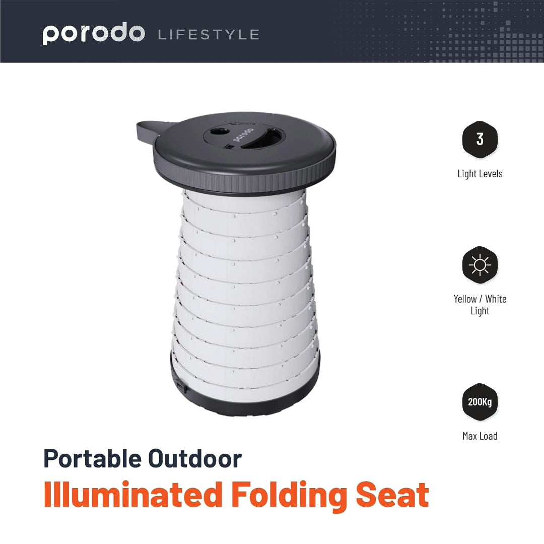Porodo Camping Telescopic LED Stool, PD-CTLDST-BK, Black