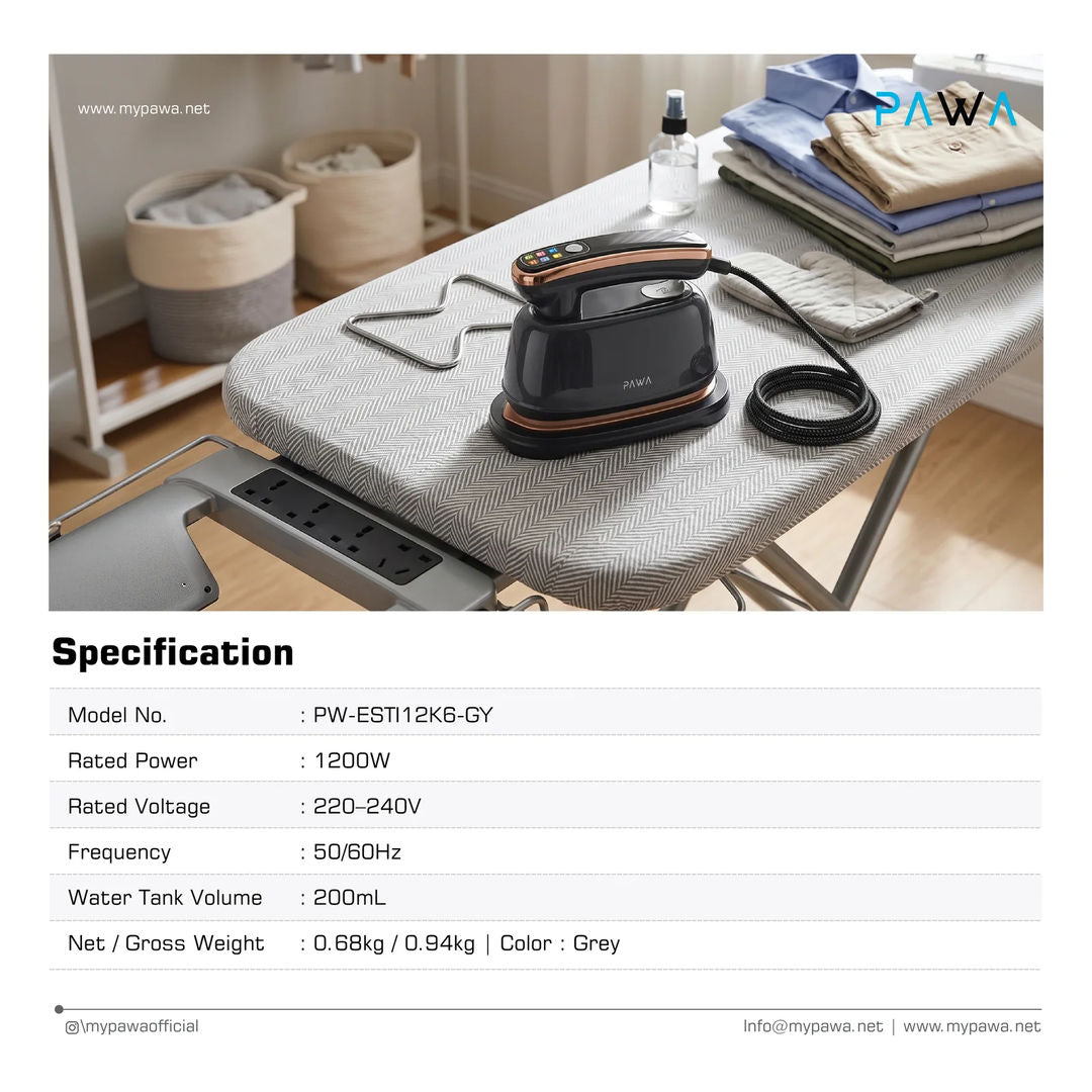 Pawa GoSteam Electric Steam Iron With TFT Display 1200W, Gray