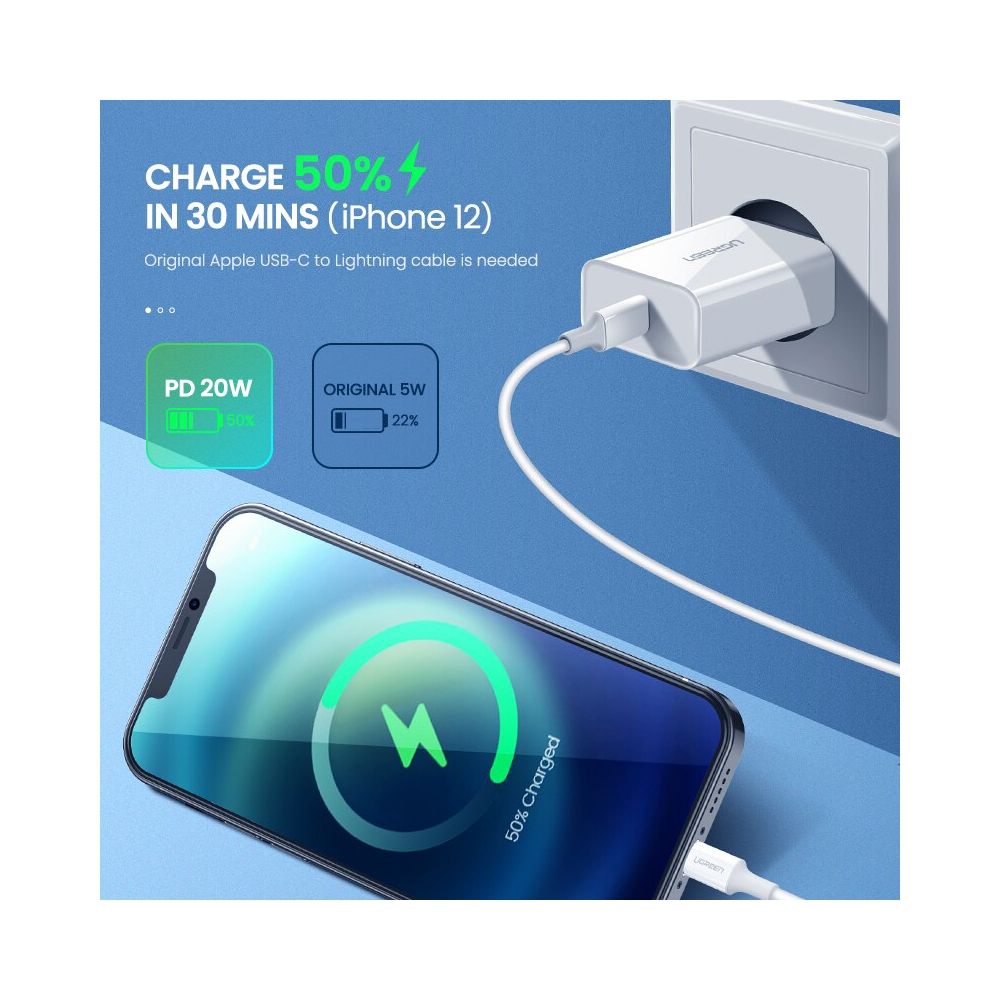 UGREEN CD137 20W USB-C Power Delivery Wall Charger, EU Plug, Fast Charging Adapter