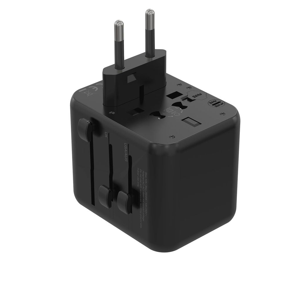 Porodo Dual USB-A Universal Travel Adapter 2.4A, PD-12WUTA-BK, Black