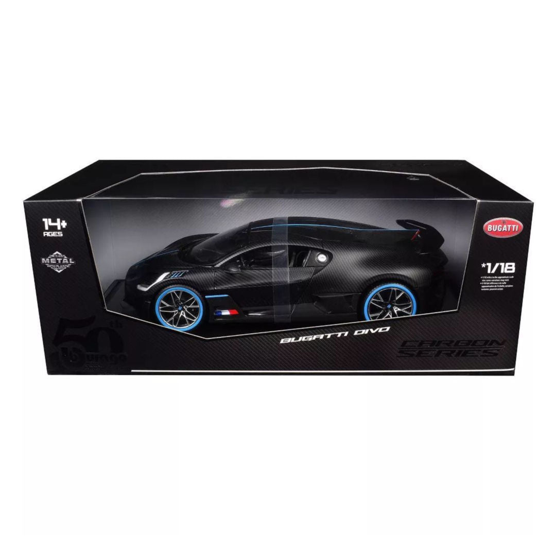 Bburago Bugatti Divo 50th Anniversary, Carbon Fiber, 1:18, Die-Cast Car, Black/Blue
