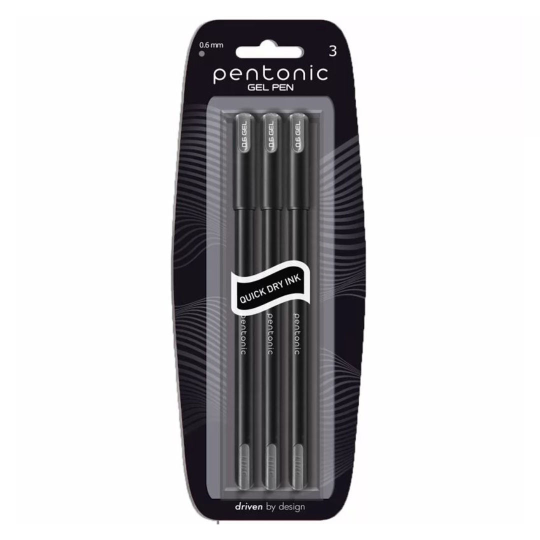 Pentonic Black Gel Pen, 0.6mm, 3 pieces
