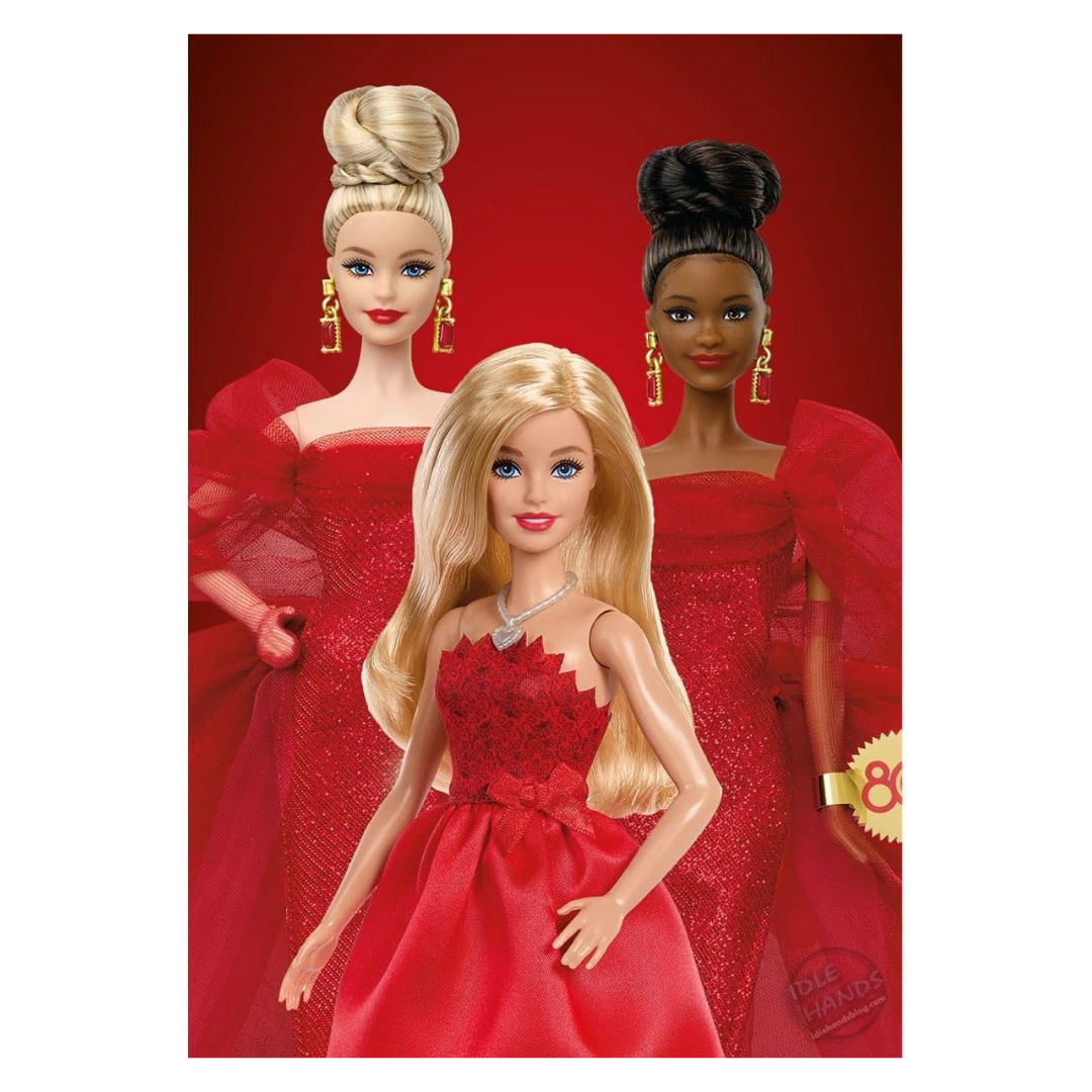 Barbie Mattel 80th Anniversary Ruby-Red Celebration Blonde Fashion Doll, Red Dress with Silver Shoes & Necklace